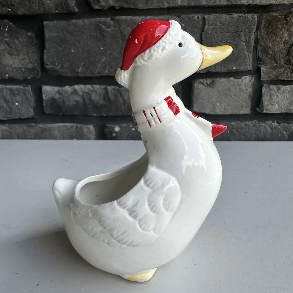 Vintage 80s Country Christmas Santa Goose Planter Sponge Holder Cottage Granny
